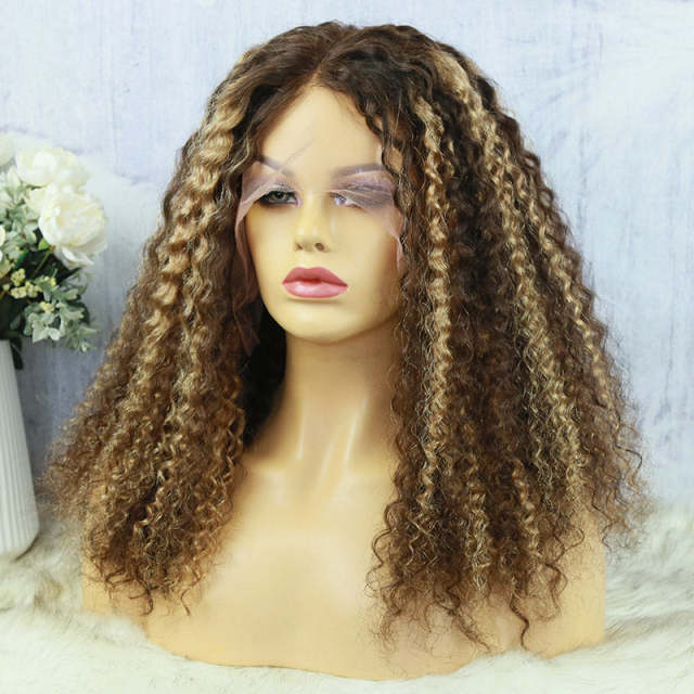 U Enjoy Hair Kinky Curly Highlight Color Transparent  Lace 5X5 Lace Closure Wig (5LC09)