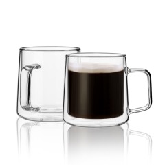 CnGlass Milk Mug Double Wall Borosilicate Glass Coffee Mugs 10oz,Set of 2