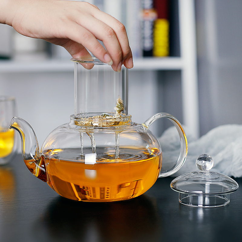 กาน้ำชาแก้วใสพร้อมที่กรองแบบถอดได้ 33.8oz