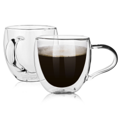 Tazas de café de vidrio de doble pared, 9.5 oz, juego de 2