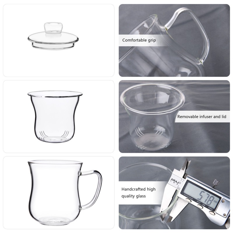 Copo de chá de vidro com infusor removível e tampa de 10 onças