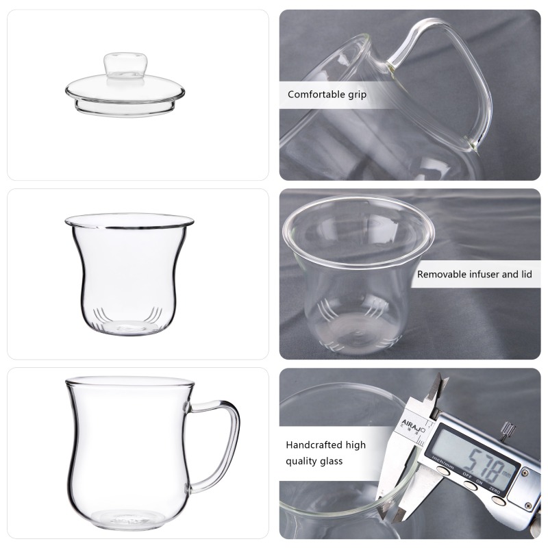 Removable Infuser နှင့်အဖုံး ၁၀ အောင်စရှိသော Glass Tea ခွက်