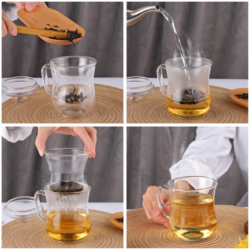 Taza de té de vidrio con infusor extraíble y tapa de 10 oz