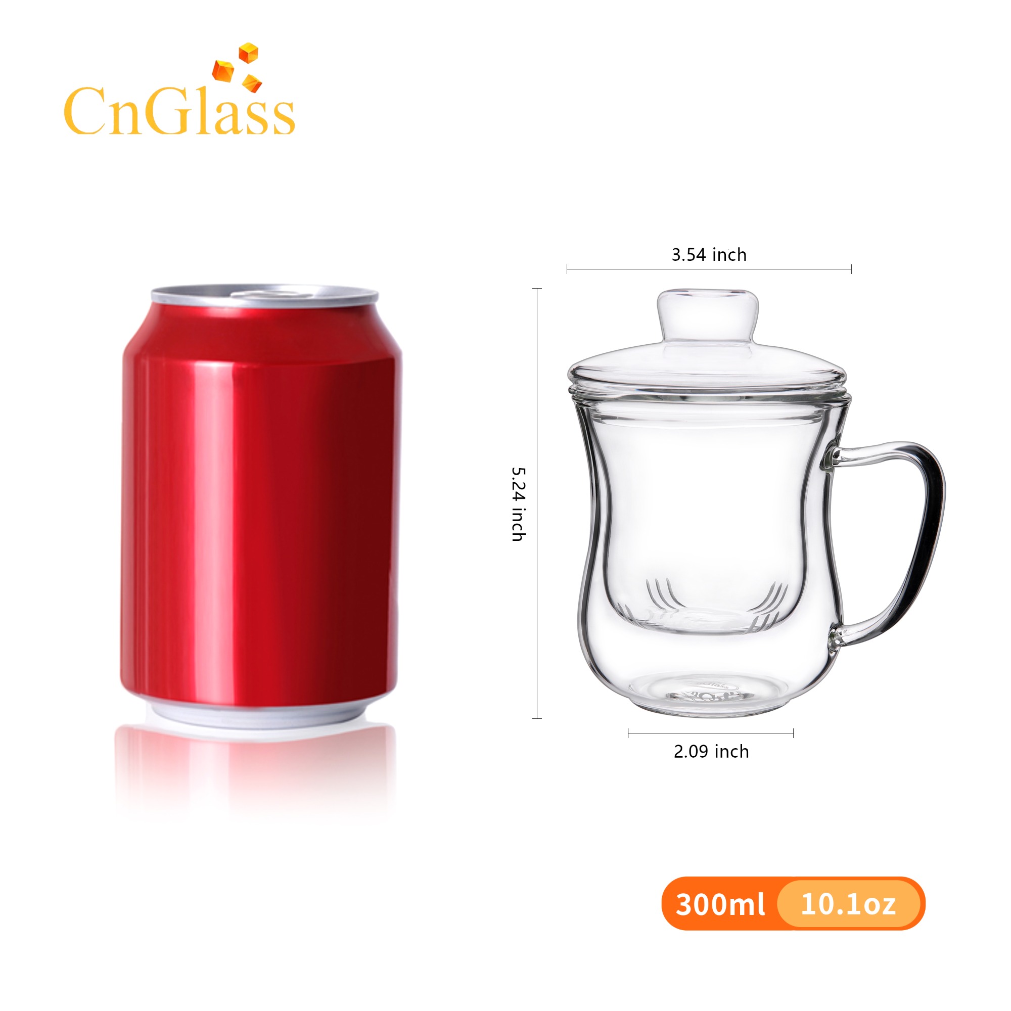 Tasse à thé en verre avec infuseur amovible et couvercle 10oz