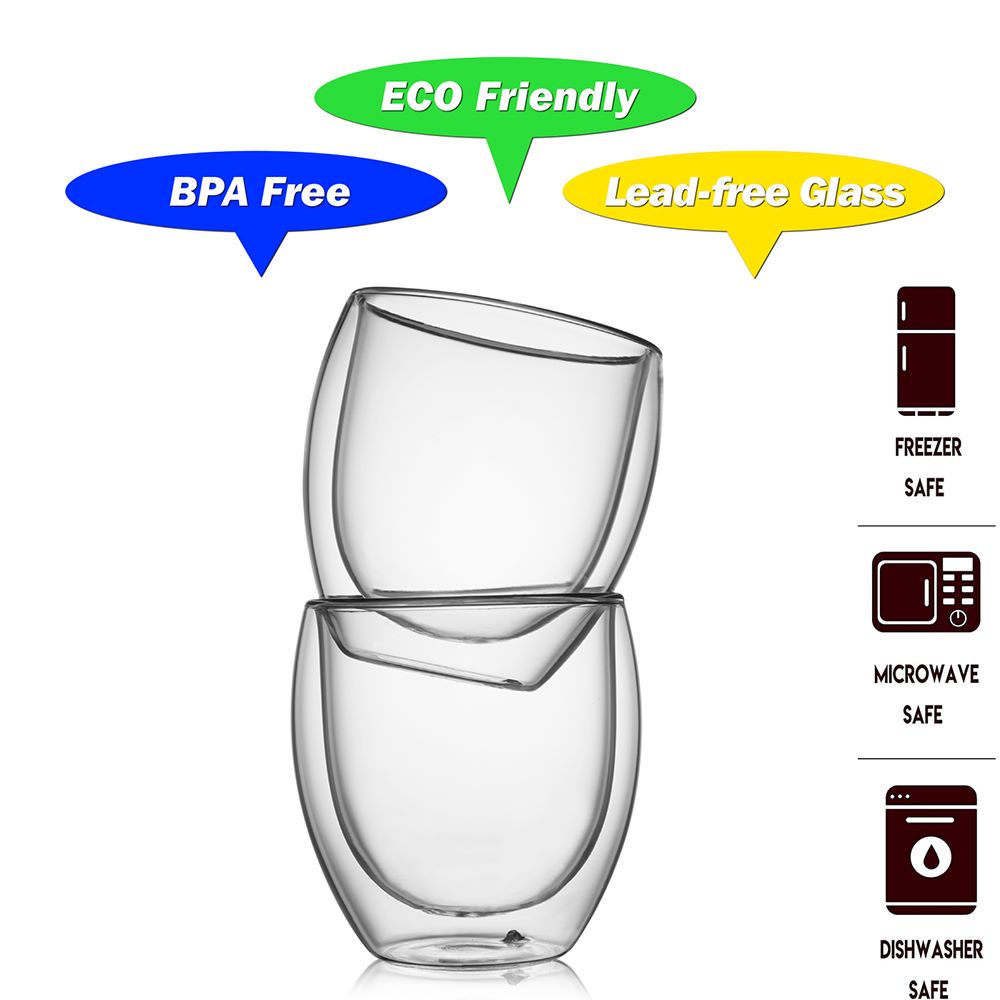 CnGlass Milk Tea Cup Double Wall Borosilicate Glass Espresso Coffee Mug For Cappuccino