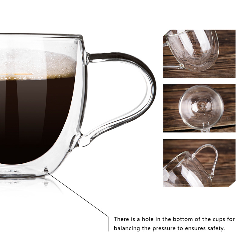 Tazas de café de vidrio de doble pared, 9.5 oz, juego de 2