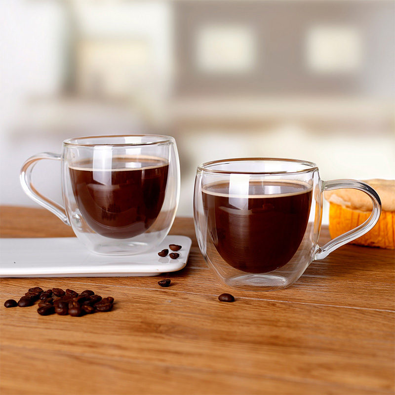 Tazas de café de vidrio de doble pared, 9.5 oz, juego de 2