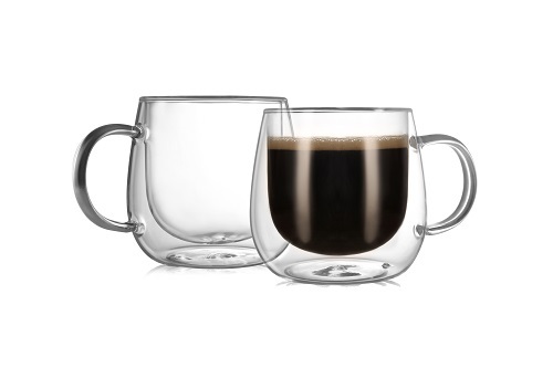 Tazas de café de vidrio de doble pared, 10 oz, juego de 2