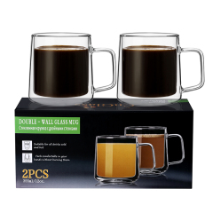 Tasses à café en verre à double paroi 12 oz, lot de 2