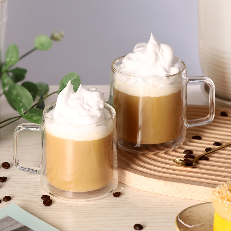 CnGlass Glass Tea Cup Borosilicate Double Wall Glass Coffee Mugs 15.2oz For Milk ,1Set of 1