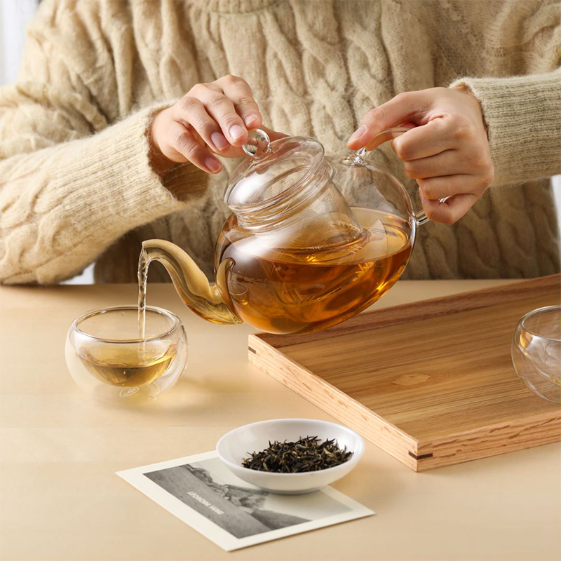 กาน้ำชาแก้วใสพร้อมที่กรองแบบถอดได้ 40.2oz
