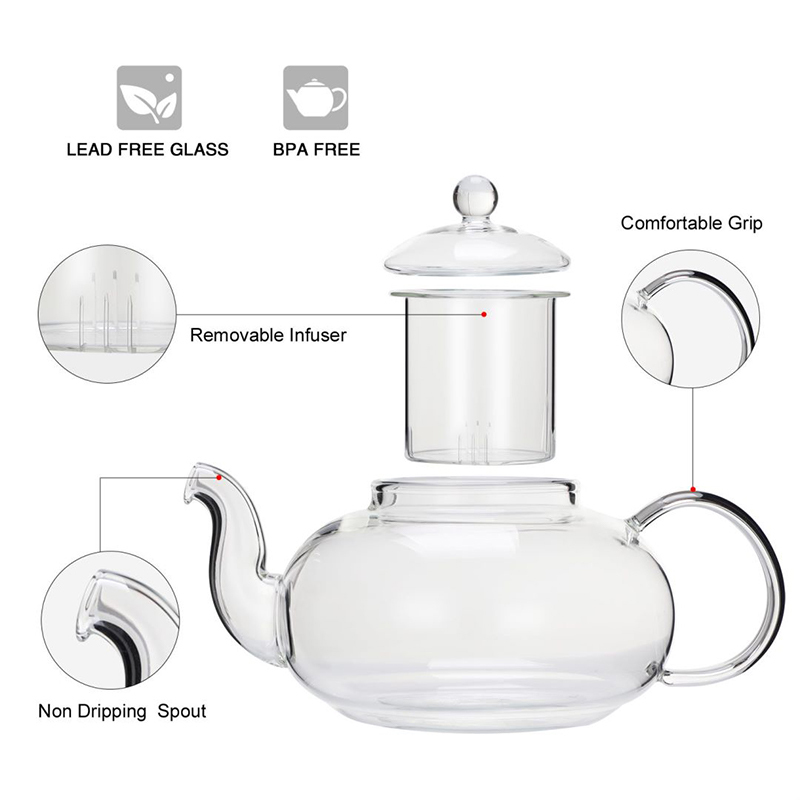 Removable Infuser 20.3oz နှင့် Clear Glass Teapot
