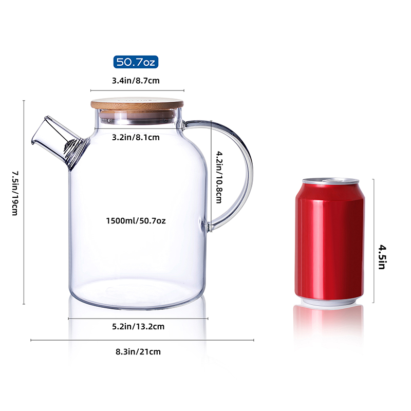Bule de chá transparente com bico de filtro removível 50,7 oz