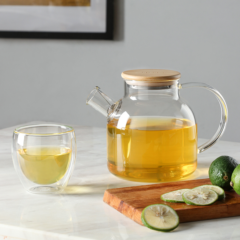Clear Borosilicate Glass Teapot With Bamboo Lid 20.3oz
