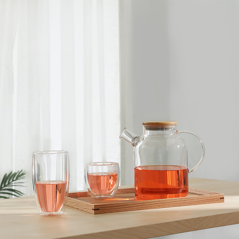 Clear Borosilicate Glass Teapot With Bamboo Lid 20.3oz