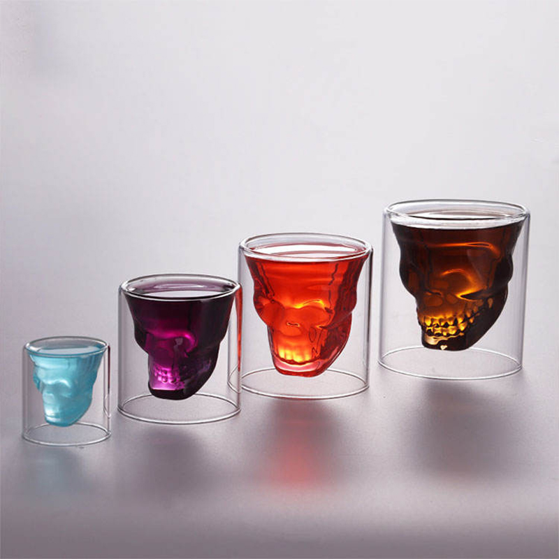 High Quality Borosilicate Skeleton Shaped Beer Glass Double Wall Cold Resistant Whiskey Cup 80ml