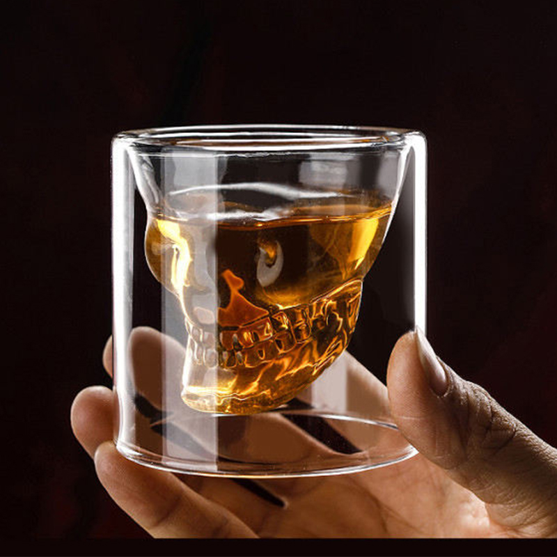 High Quality Borosilicate Skeleton Shaped Beer Glass Double Wall Cold Resistant Whiskey Cup 80ml