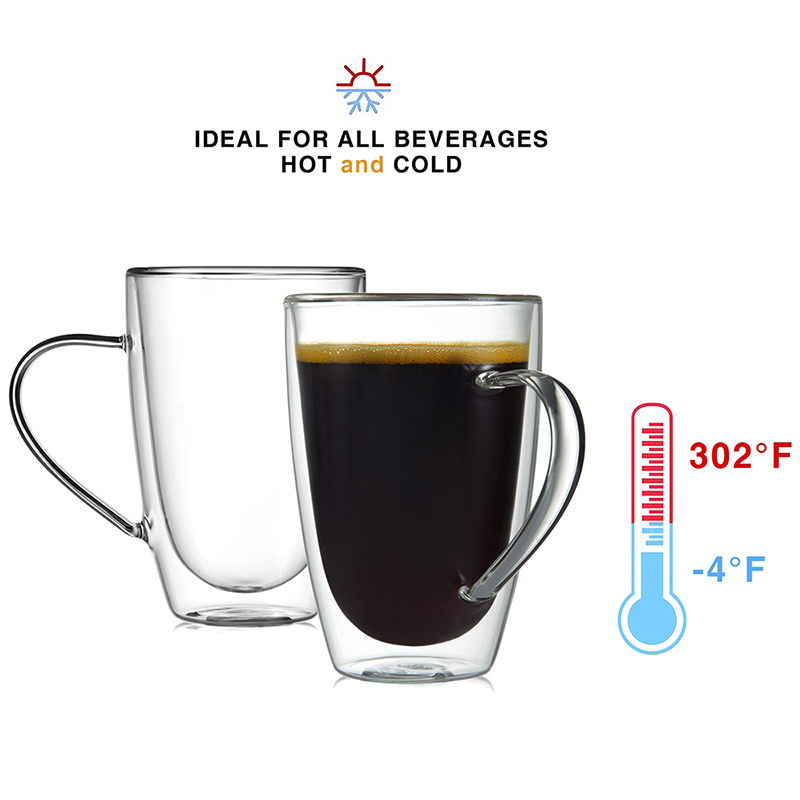 High Quality Double Wall Borosilicate Thermal Insulated Glass Drinking Cup 10.8oz. For Milk