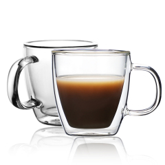 CnGlass Clear Double Wall Drinking Cup Thermal Insulated Borosilicate Glass Espresso Coffee Cups 5.4oz.