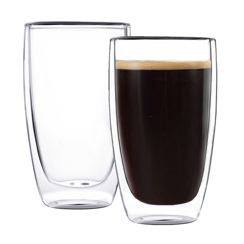 High Quality Borosilicate Glass Milk Cup Double Wall Insulated Glass Coffee Cup13.5oz.