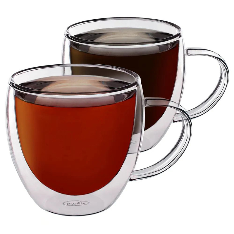 High Quality Microwave Glass Tea Cup Double Wall Borosilicate Glass Coffee Mug With Handle 8.5oz.