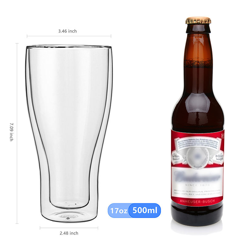 Verre à bière à double paroi isolé à l&#39;envers 17 oz, lot de 2