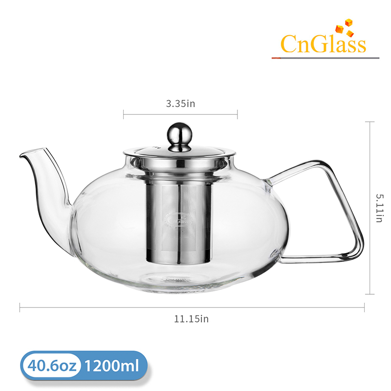 ဖြုတ်နိုင်သော Stainless Steel Infuser 40.6oz ပါသော Glass Teapot