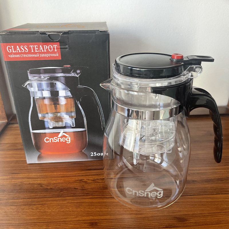 ဖြုတ်နိုင်သော Stainless Steel Infuser 37.5oz ပါသော Glass Teapot