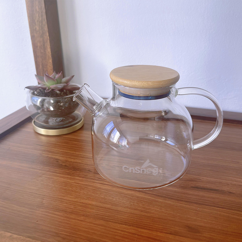 CnSneg Clear Borosilicate Glass Teapot With Bamboo Lid And Strainer