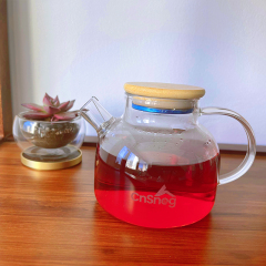 CnSneg Clear Borosilicate Glass Teapot With Bamboo Lid And Strainer