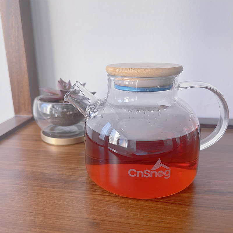 CnSneg Clear Borosilicate Glass Teapot With Bamboo Lid And Strainer