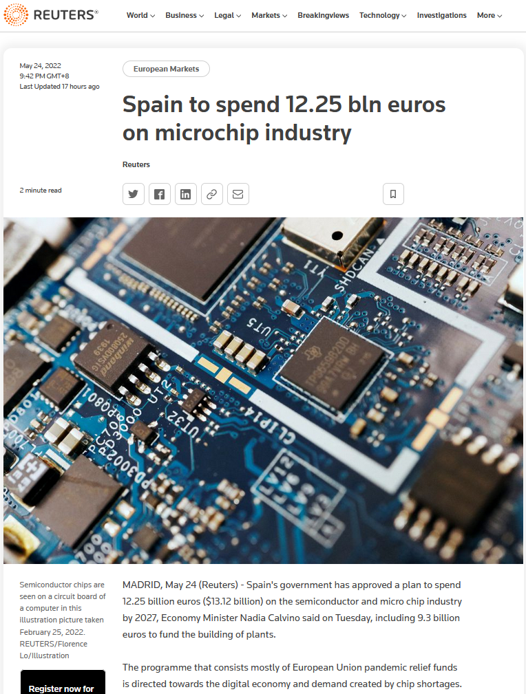Spain will Invest 12.25 Billion Euros to Develop Semiconductor Industry