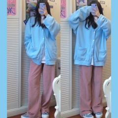 打扣开衫2932 纯色打扣开衫