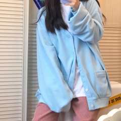 打扣开衫2932 纯色打扣开衫