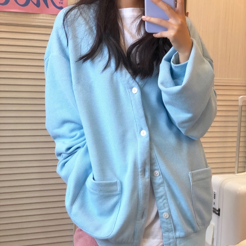 打扣开衫2932 纯色打扣开衫