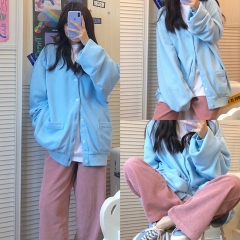 打扣开衫2932 纯色打扣开衫