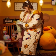 A971钻石绒夹棉睡衣女冬季三层夹棉珊瑚绒卡通连帽法兰绒睡衣