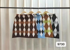 甜美少女风菱格撞色提花半身裙