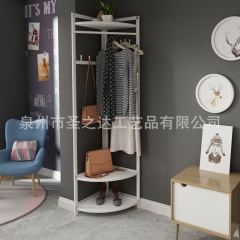 北欧ins转角挂衣架铁艺衣帽架卧室落地服装衣架挂包木质衣架落地