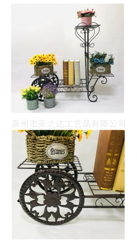 室内装饰花盆架欧式铁艺推车花架落地多层绿萝多肉阳台角落花架子