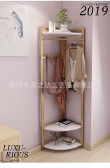 北欧ins转角挂衣架铁艺衣帽架卧室落地服装衣架挂包木质衣架落地