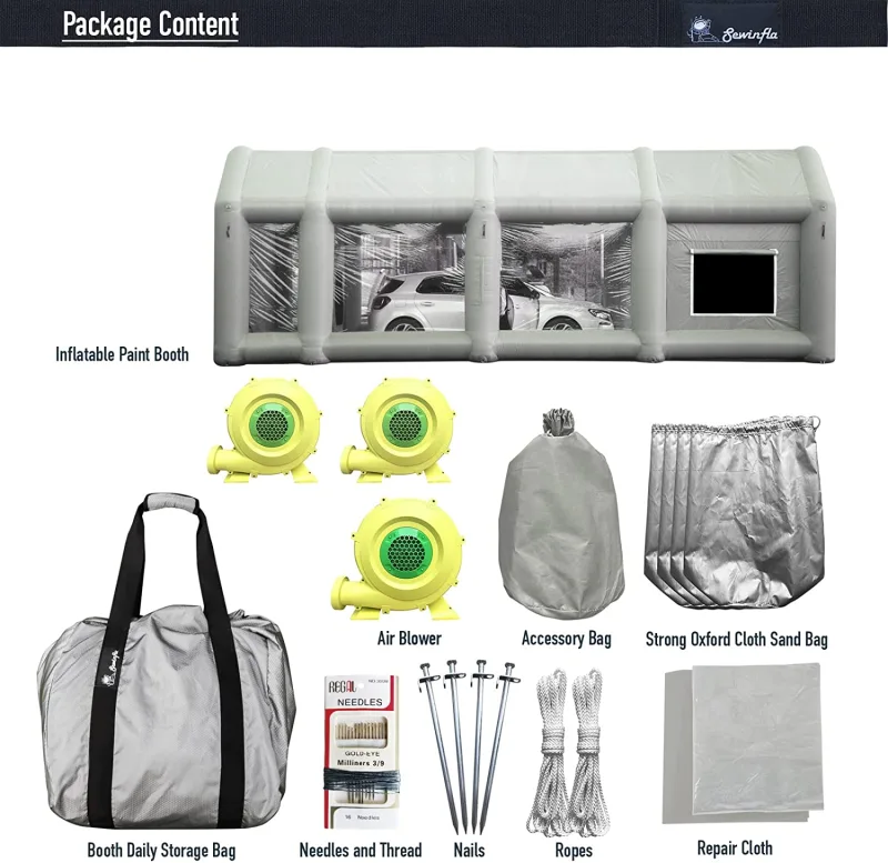 Sewinfla professional oversized inflatable spray booth for truck boat customized paint booth environmentally friendly air filtration system portable spray booth more durable inflatable spray booth and powerful blower