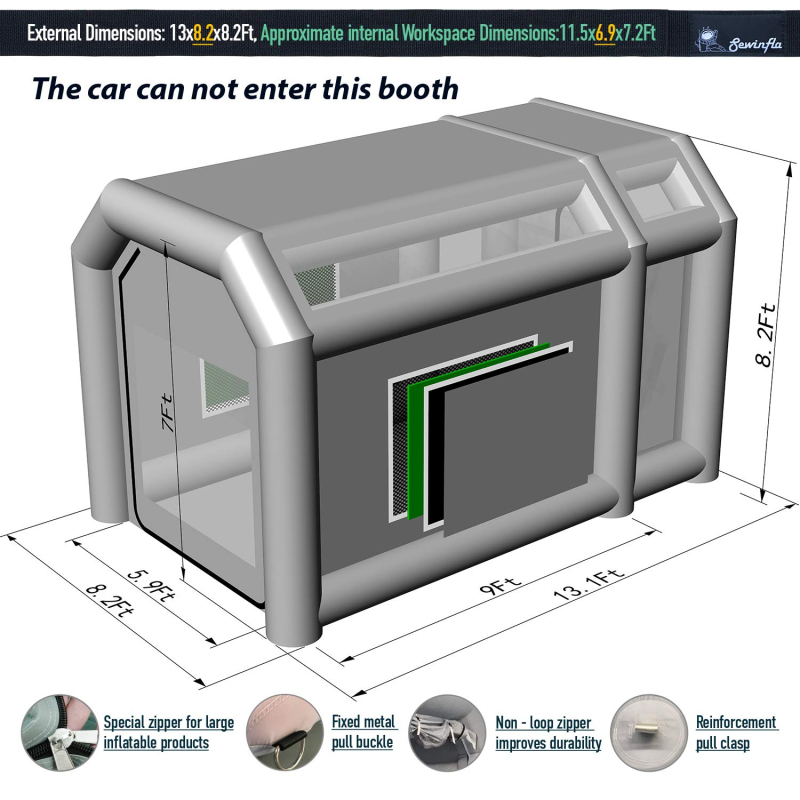 Sewinfla Professional Small Inflatable Paint Booth For Furnitures Autoparts Motorcycle  Environmentally-Friendly Air Filter System Portable Paint Booth More Durable Inflatable Spray Booth with Powerful Blowers