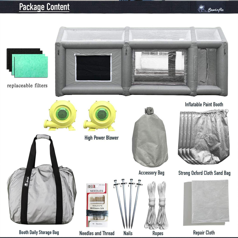 Sewinfla Professional Small Inflatable Paint Booth For Furnitures Autoparts Motorcycle  Environmentally-Friendly Air Filter System Portable Paint Booth More Durable Inflatable Spray Booth with Powerful Blowers