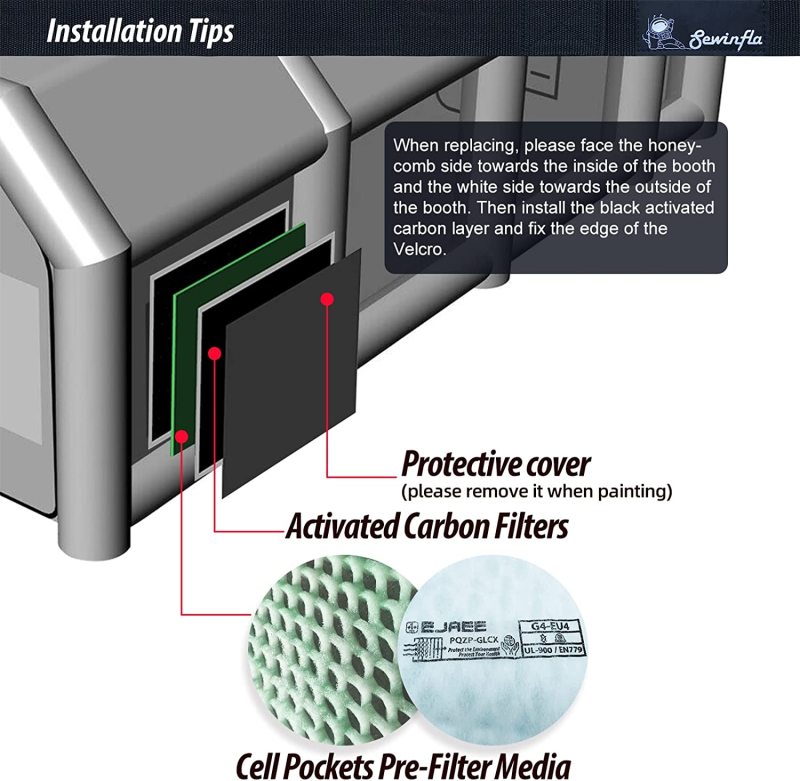 Sewinfla Professional Oversized Inflatable Paint Booth 44X20X13Ft Environmentally-Friendly Air Filter System Portable Paint Booth More Durable Inflatable Spray Booth with Powerful Blowers