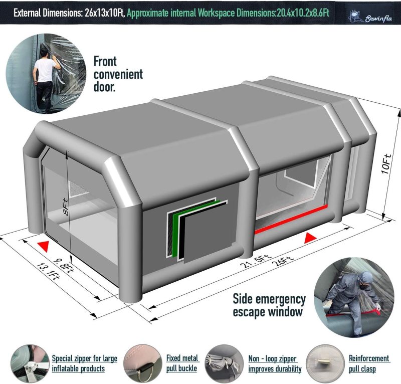 Sewinfla professional medium-sized inflatable spray paint room Mini car, ordinary car environmental protection air filtration system portable spray paint room more durable inflatable spray paint room with strong blower