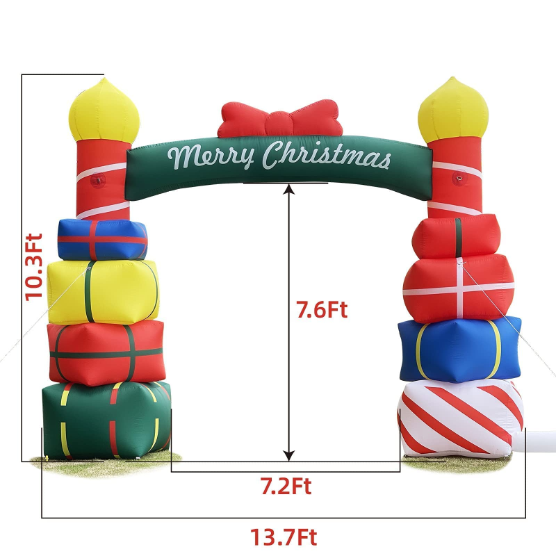 10Ft Tall Lighted Festival Celebration Inflatable Arch Stacked Colorful Gift Boxes with Red Bow - Lights Outdoor Indoor Holiday Decorations - Blow up Yard Giant Lawn Inflatables Outside Decor