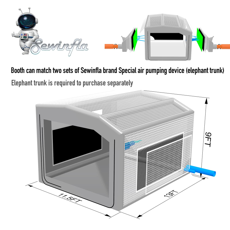 New Version Sewinfla Airtight Waterproof Paint Booth with 750w blower Durable Portable Paint Booth Perfect Solution for Overspray Problem