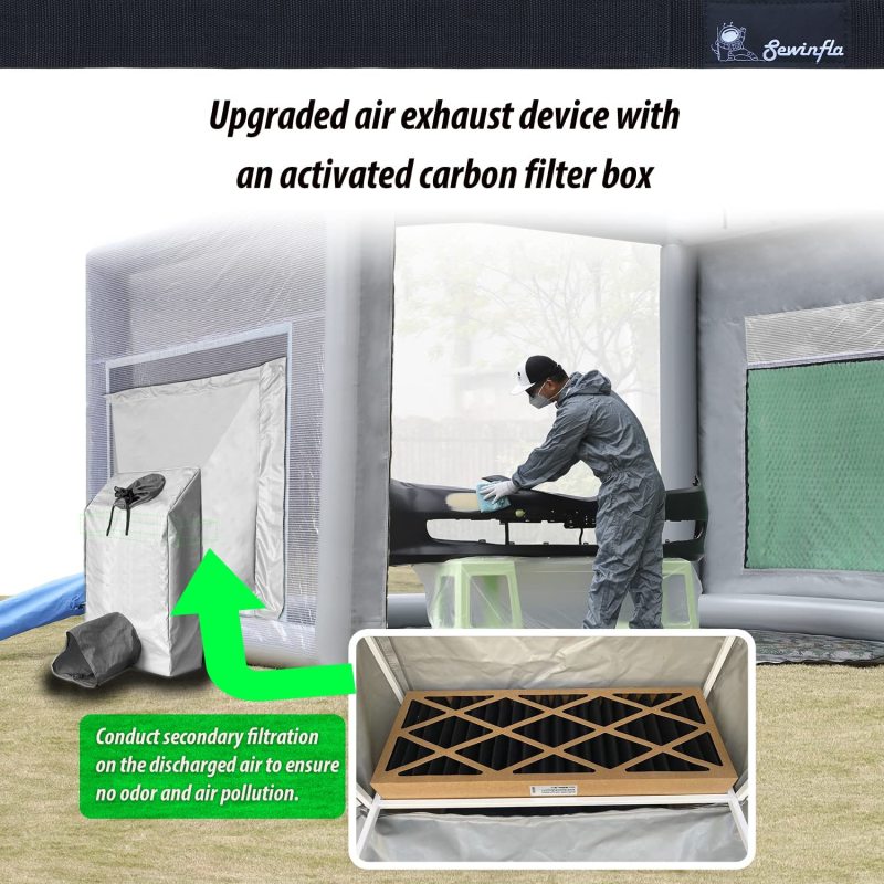 Sewinfla Airtight Paint Booth Oversized Efficient Filter Box inside the Ventilation Device, Helping Solve Overspray & Environmentally-Friendly (Both Suitable for WARSUN, OZIS Inflatable Spray Booth)