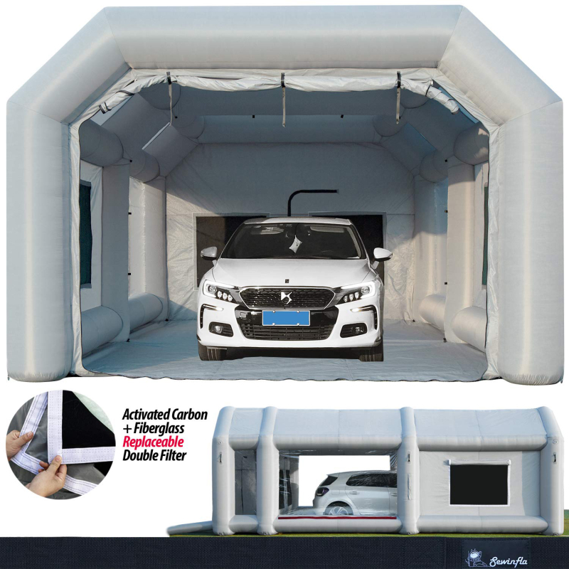 Sewinfla Professional Inflatable Paint Booth 26x13x10Ft with 2 Blowers (450W+950W) & Air Filter System Portable Paint Booth Tent Garage Inflatable Spray Booth Painting for Cars